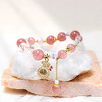 Fortune Jewel Natural Strawberry Quartz Crystal Money Bag Charm Positive Bracelet