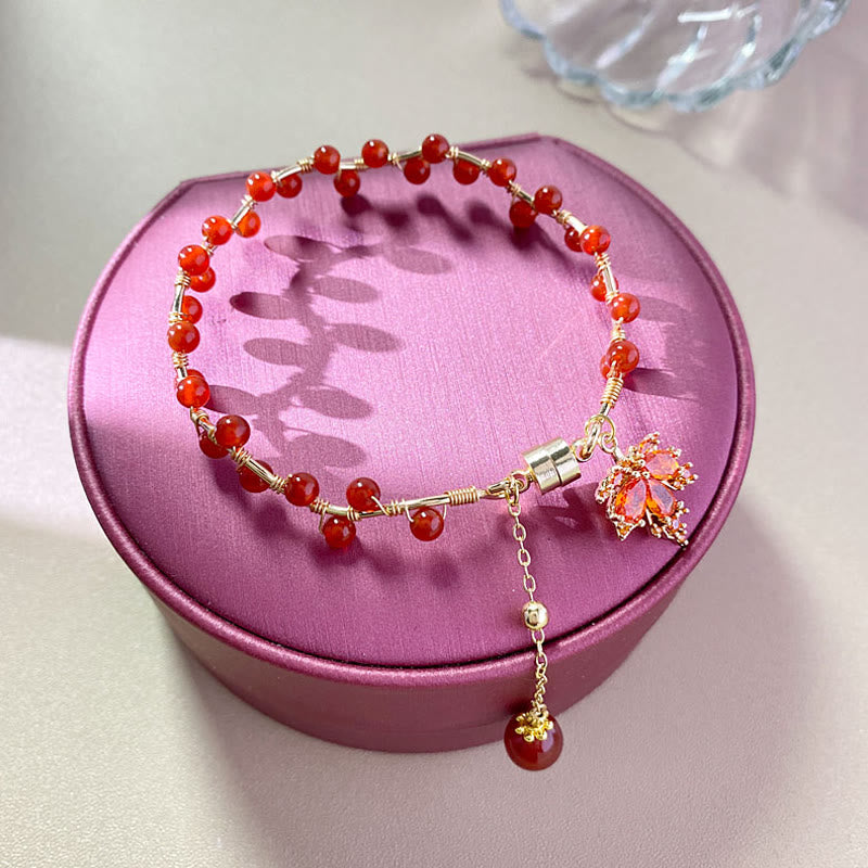 Fortune Jewel Red Maple Leaf Luck Charm Bracelet