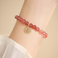 Fortune Jewel 14K Gold Plated Strawberry Quartz Fu Character Healing Charm Bracelet