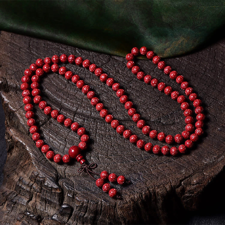 Fortune Jewel 108 Mala Beads Cinnabar Om Mani Padme Hum Pattern Engraved Blessing Bracelet