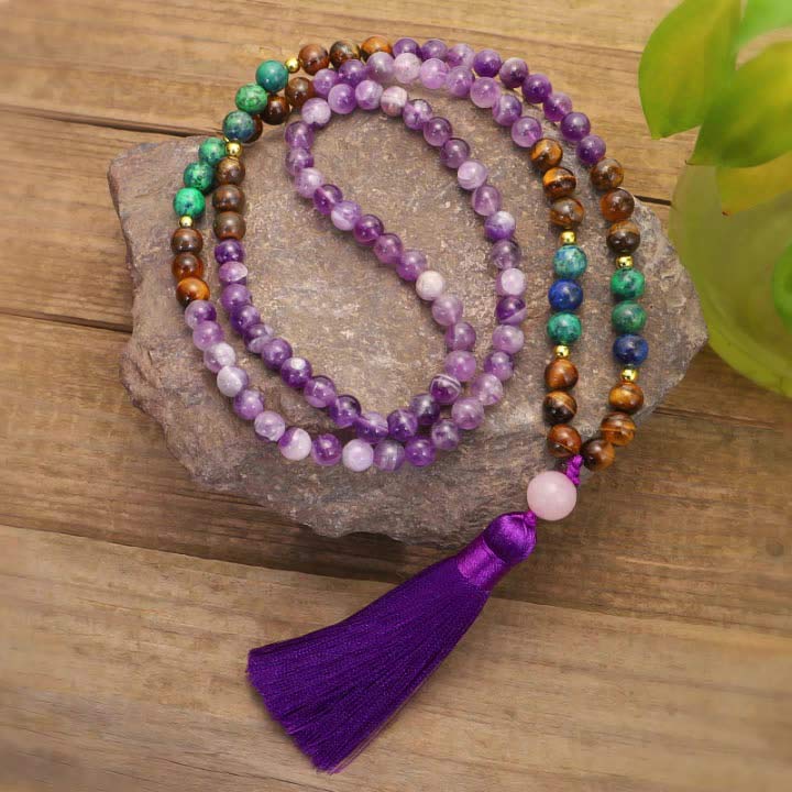 Fortune Jewel Tibetan Amethyst Purify Bracelet Mala Set