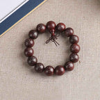 Fortune Jewel 925 Sterling Silver Inlaid Small Leaf Red Sandalwood Om Mani Padme Hum Character Auspicious Clouds Protection Bracelet