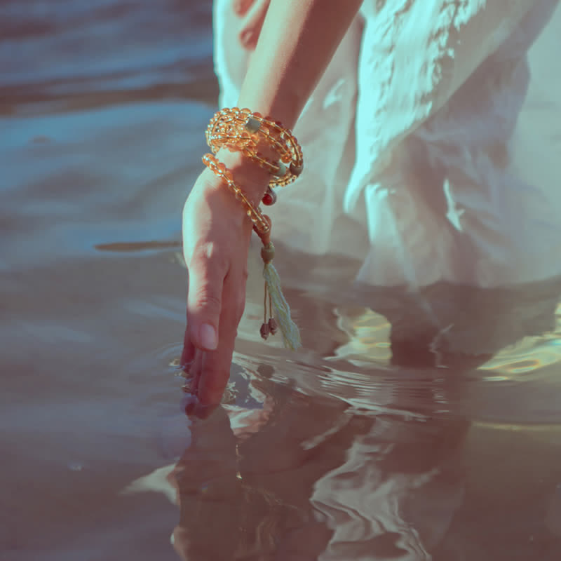 Fortune Jewel 108 Mala Beads 925 Sterling Silver Citrine Sandalwood Turquoise Protection Prosperity Bracelet