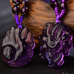 Fortune Jewel Natural Amethyst White Crystal Citrine Nine Tailed Fox Luck Necklace Pendant