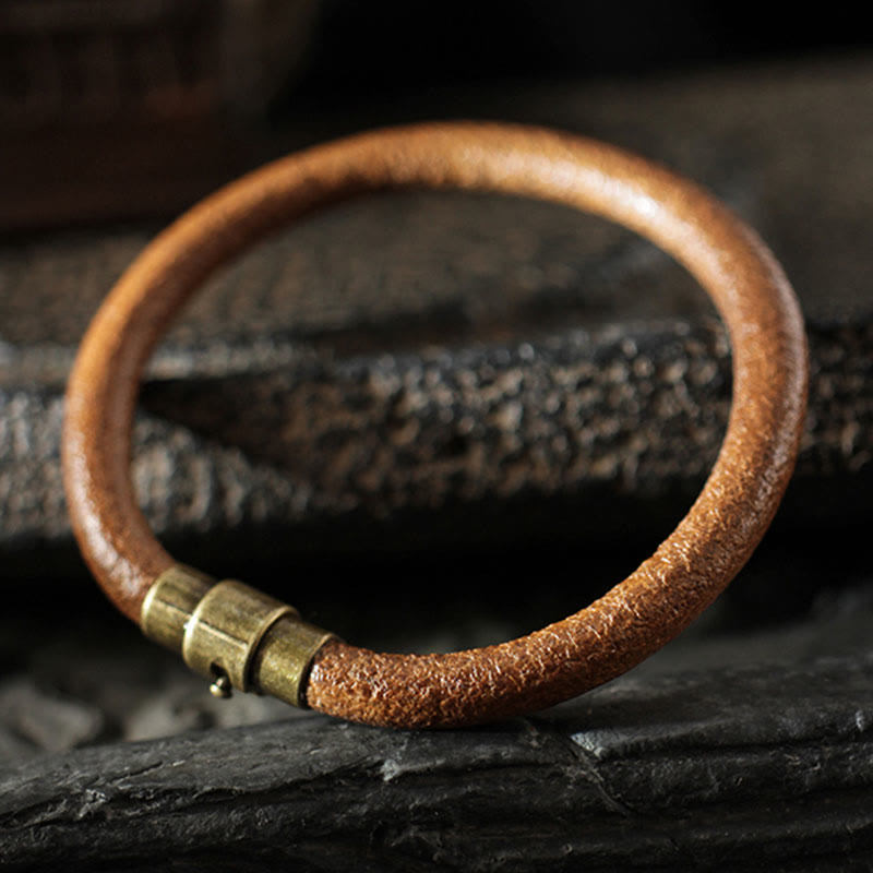 Fortune Jewel Retro Leather Luck Healing Copper Magnetic Buckle Bracelet