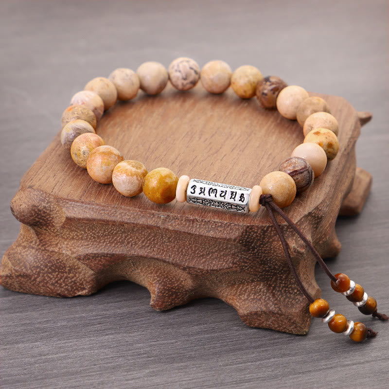 Fortune Jewel Weathered Stone Om Mani Padme Hum Strengthen Bracelet