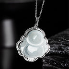 Fortune Jewel Laughing Buddha Natural Jade Abundance Titanium Steel Chain Necklace Pendant Fortune Jewel