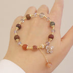 Fortune Jewel Natural Fu Lu Shou Rainbow Crystal Rutilated Quartz Wealth Butterfly Charm Bracelet
