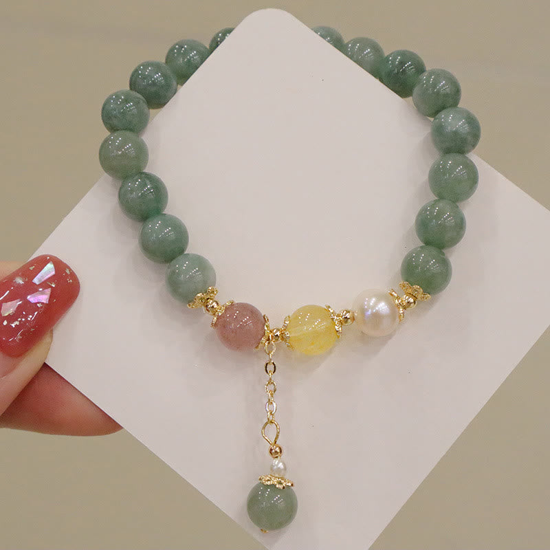 Fortune Jewel Jade Pearl Strawberry Quartz Abundance Luck Bead Charm Bracelet