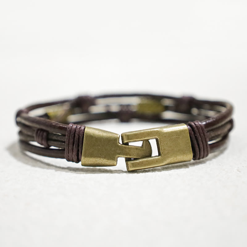 Fortune Jewel Vintage Leather Wrist Band Brown Rope Layered Bracelet Bangle