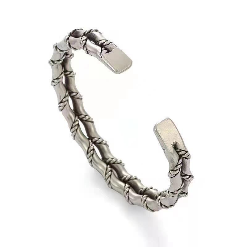 Fortune Jewel Vintage Double Layer Bamboo Pattern Luck Cuff Bracelet Bangle