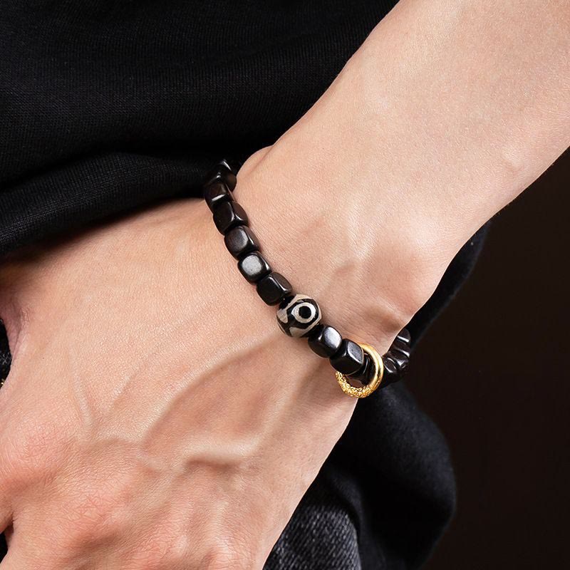 Fortune Jewel Tibetan Ebony Wood Dzi Bead Balance Calm Bracelet