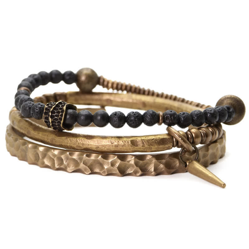 Fortune Jewel Lava Rock Stone Copper Balance Cuff Bracelet Bangle