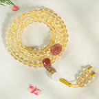 Fortune Jewel 108 Mala Beads 925 Sterling Silver Natural Citrine Red Agate White Jade Prosperity Charm Bracelet