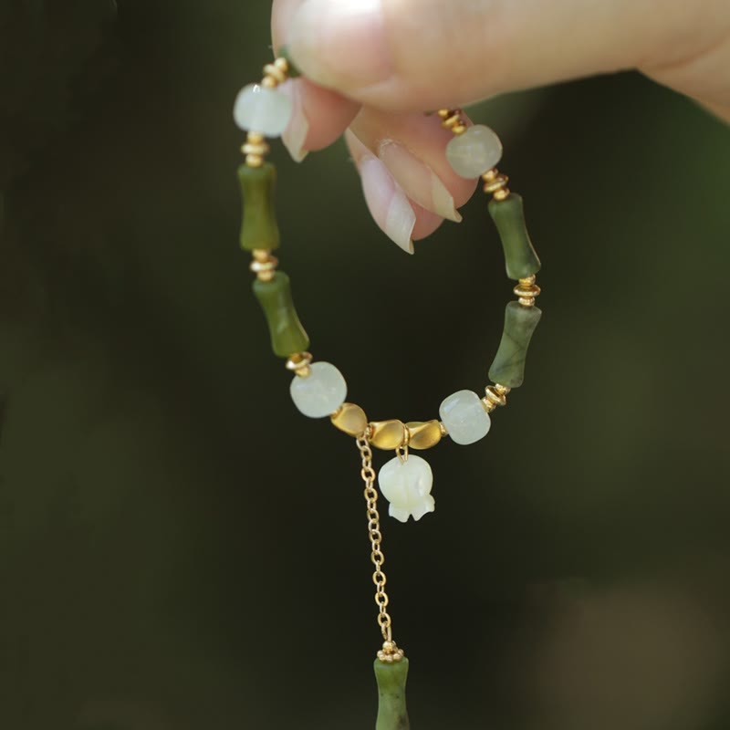 Fortune Jewel Green Bamboo Jade Lily of the Valley Wealth Bracelet