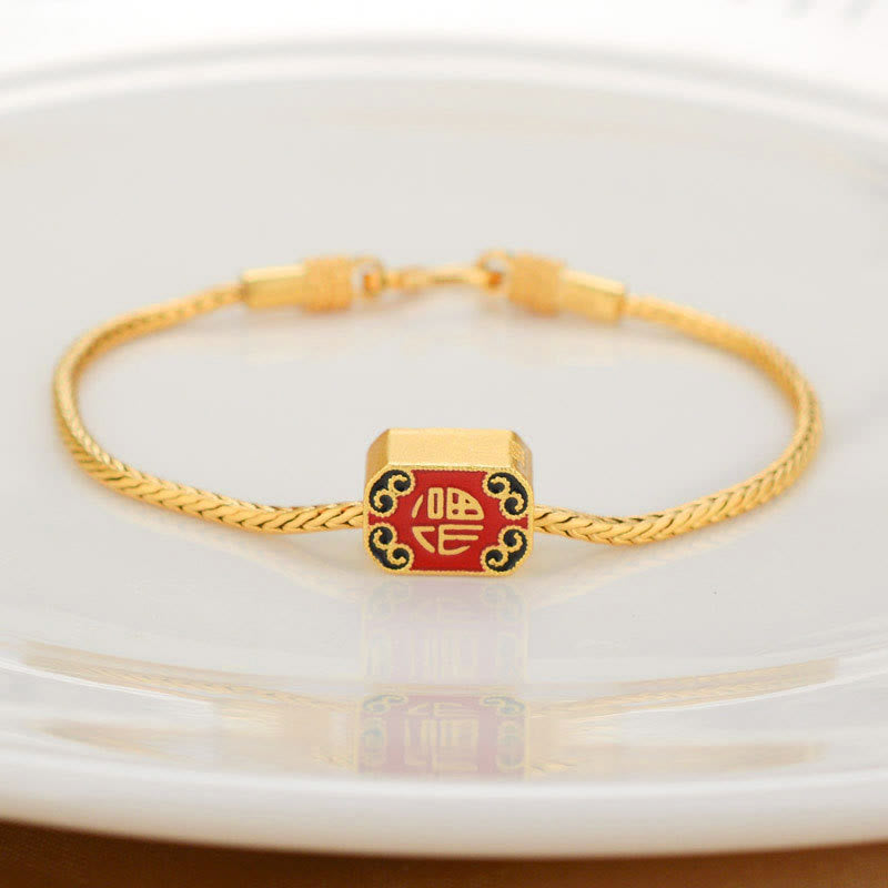 Fortune Jewel Tibetan 18K Gold Om Mani Padme Hum Lucky Koi Fish Fu Character Ingot Copper Coin Peace Bracelet
