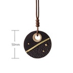 Fortune Jewel Handcrafted Round Ebony Wood Brass Copper Peace Necklace Pendant