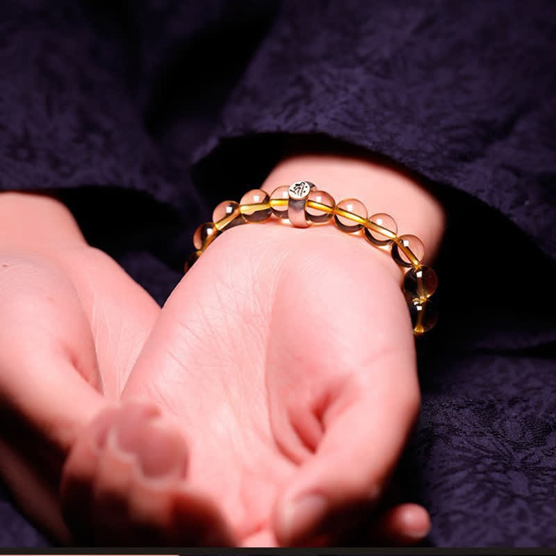Fortune Jewel 925 Sterling Silver Chinese Zodiac Natal Buddha Citrine Protection Bracelet