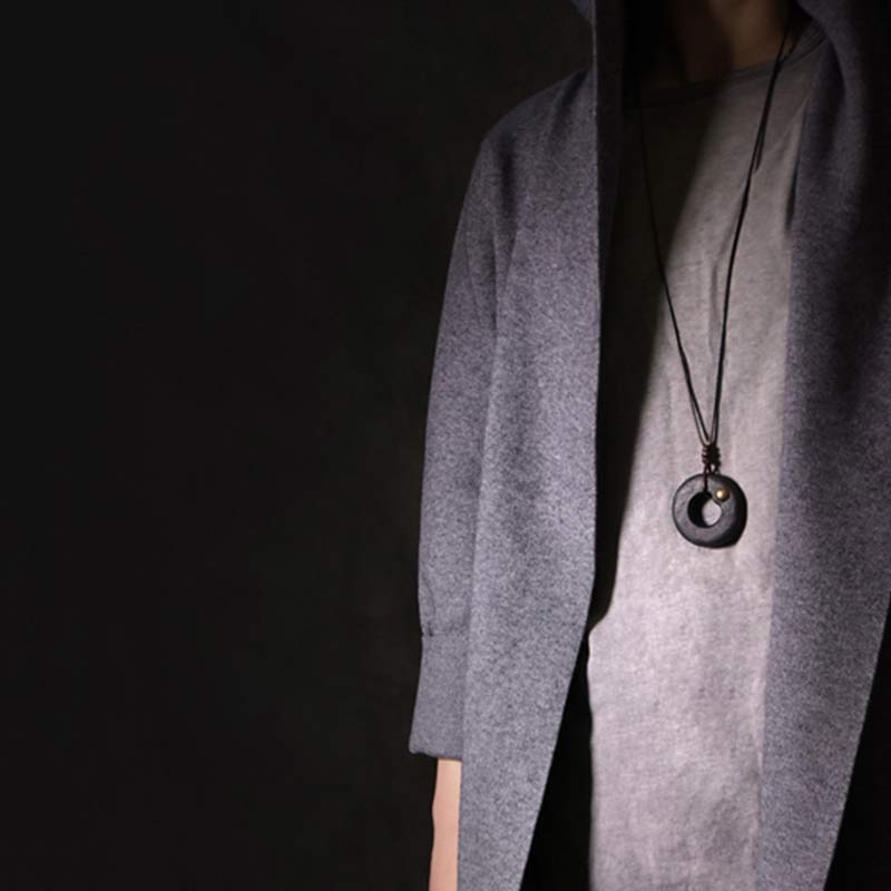 Fortune Jewel Zen Circle Ebony Wood Peace Calm Necklace Pendant Fortune Jewel