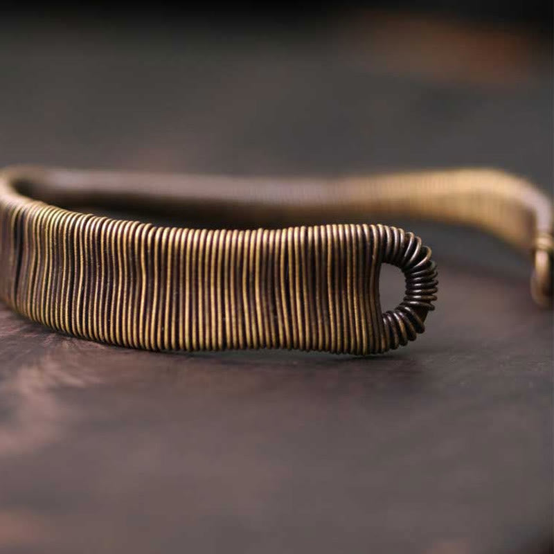 Fortune Jewel Simple Design Wrapped Brass Copper Luck Wealth Adjustable Cuff Bracelet