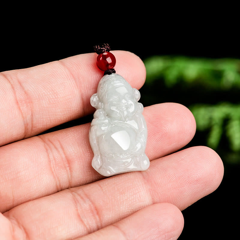 Fortune Jewel Natural Jade Chinese God of Wealth Caishen Ingot Luck Necklace Pendant