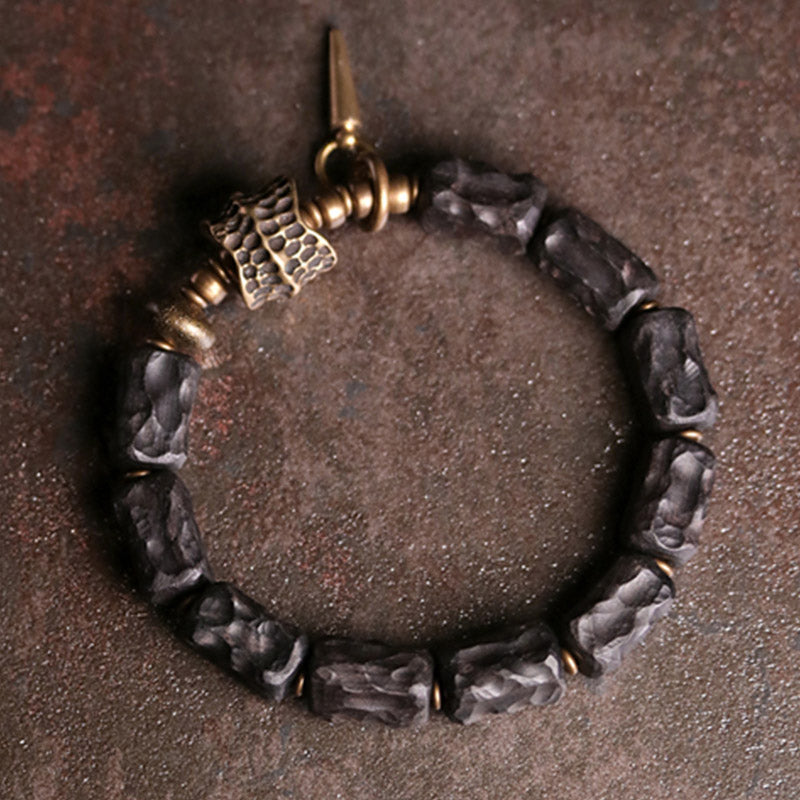 Fortune Jewel Ebony Wood Copper Balance Protection Couple Bracelet