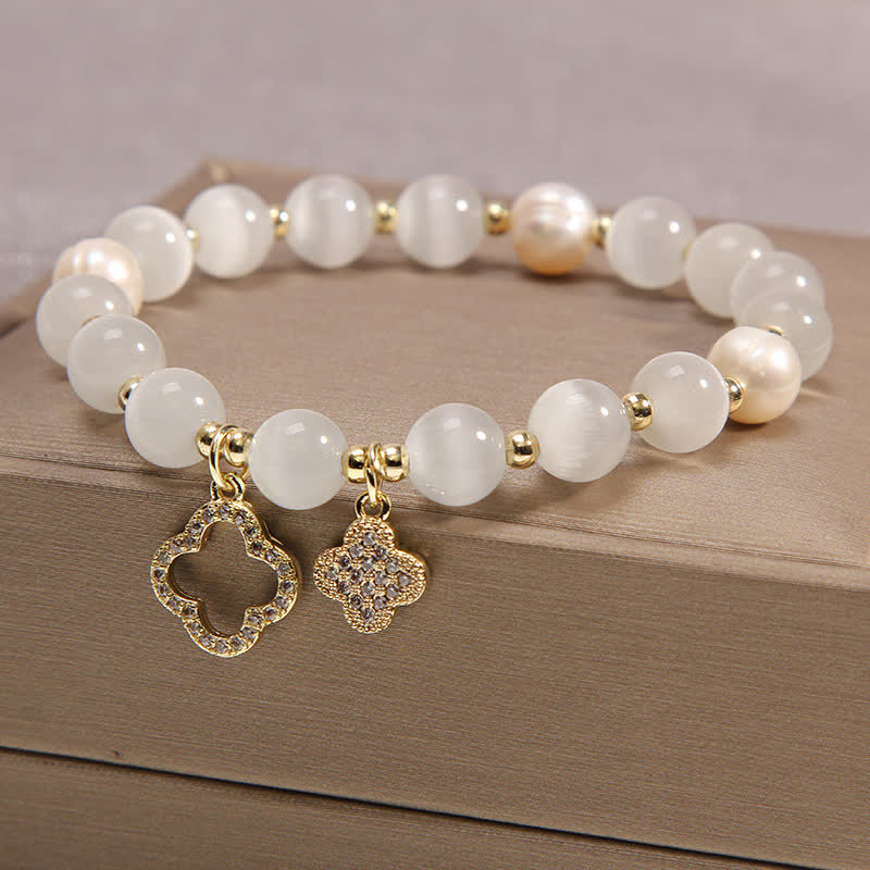 Fortune Jewel Cat's Eye Lovely Cat Pattern Pearl Love Charm Bracelet