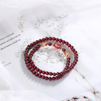 Fortune Jewel 14K Gold Plated Natural Garnet Strawberry Quartz Butterfly Protection Double Wrap Bracelet