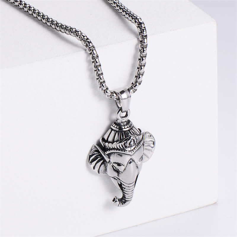 Fortune Jewel Ganesh Ganpati Elephant Titanium Steel Protection Pendant Necklace