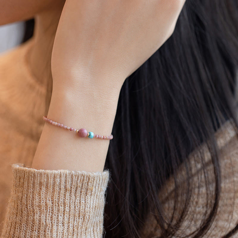Fortune Jewel 14K Gold Plated Natural Rhodonite Loving Energy Chain Bracelet