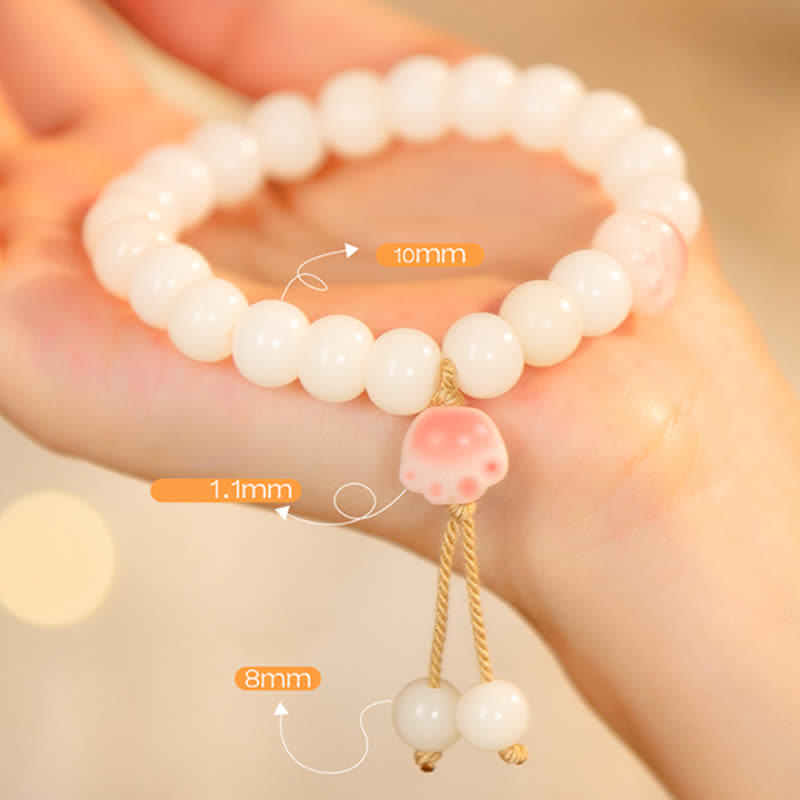 Fortune Jewel Natural Bodhi Seed Lovely Paw Lucky Cat Paw Peace Bracelet