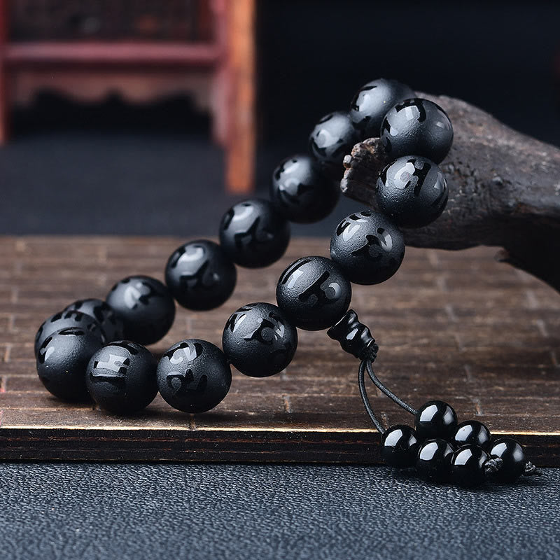 Fortune Jewel Tibet White Crystal Black Onyx Om Mani Padme Hum Meditation Bracelet