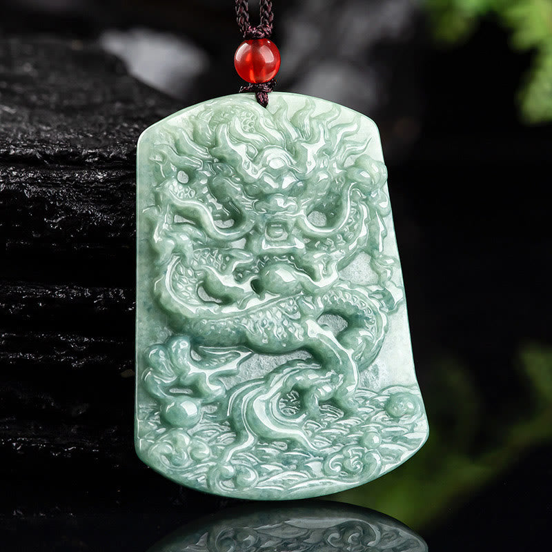Buddha Stones Natural Jade Chinese Zodiac Dragon Sea Luck String Necklace Pendant Fortune Jewel