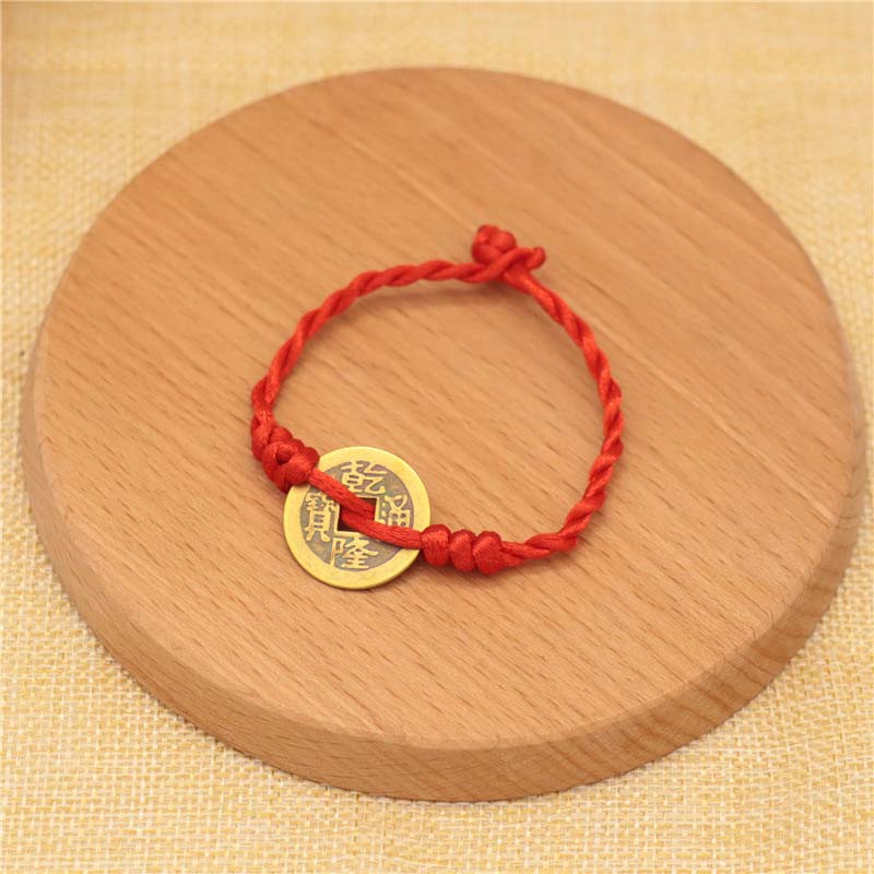 Fortune Jewel Copper Coin Fortune Red String Weave Bracelet