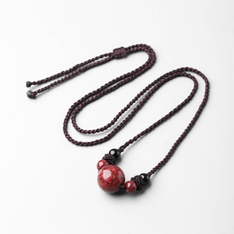 Fortune Jewel Natural Cinnabar Stones Bead Blessing Necklace Pendant