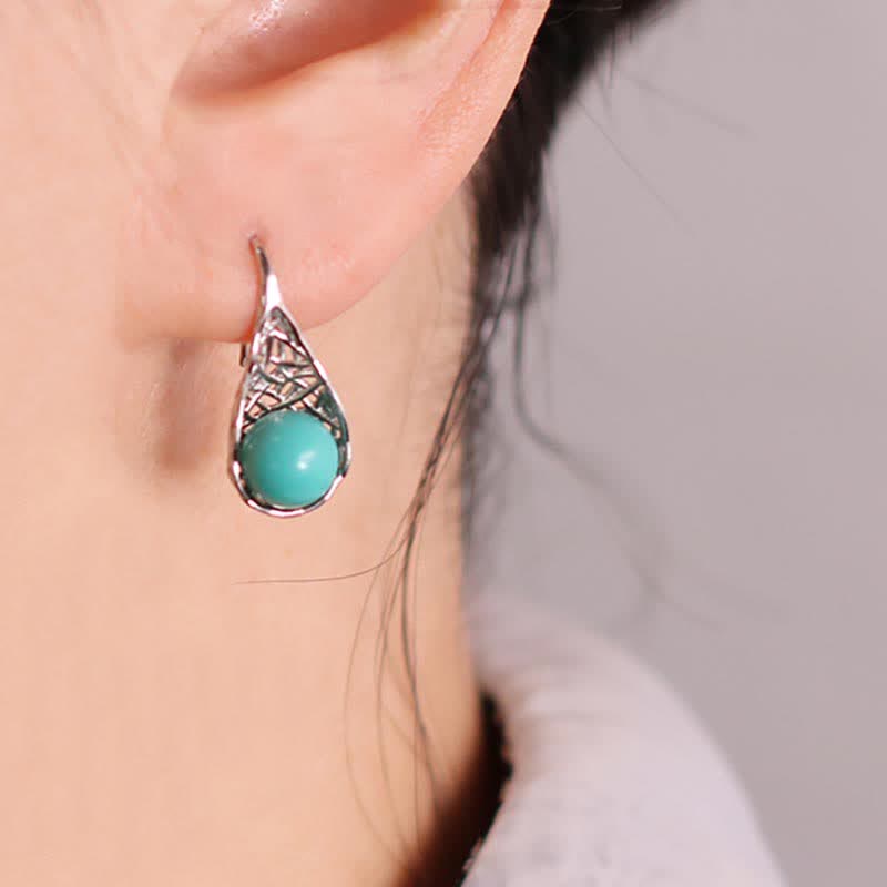 Fortune Jewel 925 Sterling Silver Turquoise Beaded Pattern Protection Drop Dangle Earrings