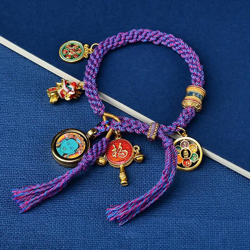 Fortune Jewel Tibetan Green Tara Zakiram Goddess of Wealth Thangka Luck Braid String Bracelet