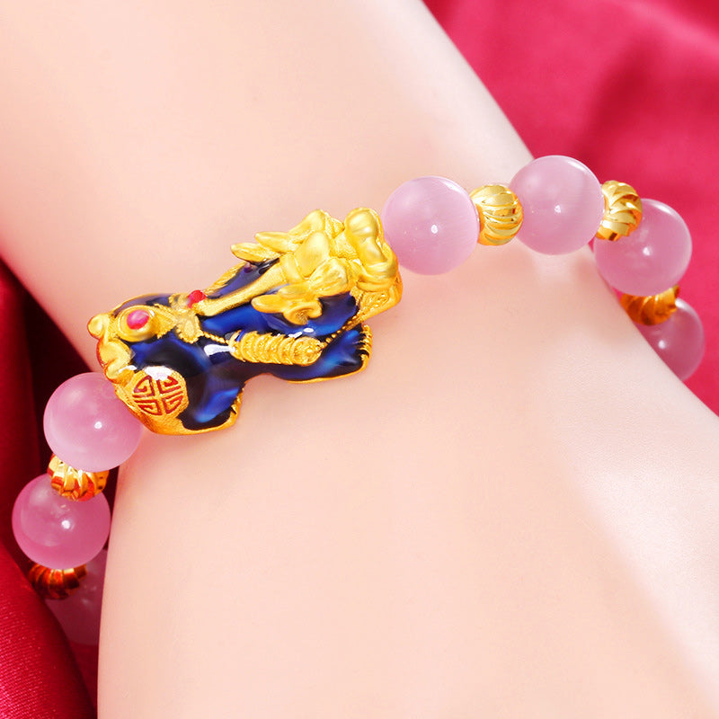 Buddha3bodhi Natural Pink Cat Eye Lucky Pixiu Feng Shui Bracelet