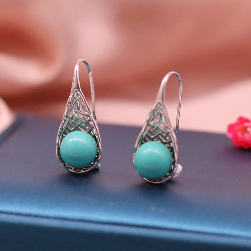 Fortune Jewel 925 Sterling Silver Turquoise Beaded Pattern Protection Drop Dangle Earrings