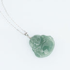 Fortune Jewel Laughing Buddha Jade Protection Calm Titanium Steel Chain Necklace Pendant Fortune Jewel
