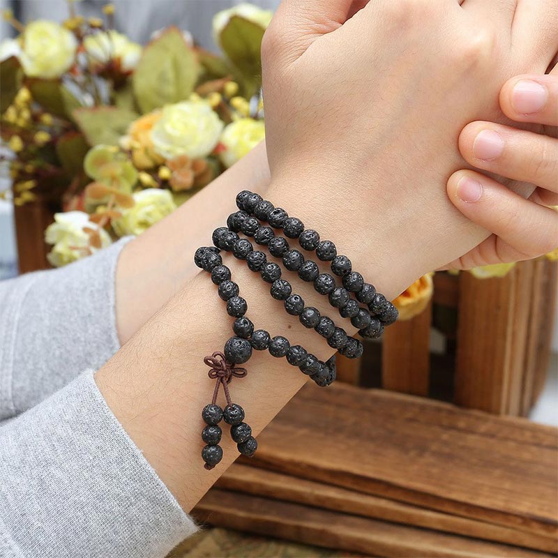 Fortune Jewel Natural Lava Rock 108 Beads Protection Bracelet