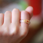 Fortune Jewel White Agate Cyan Jade Turquoise Red Agate Luck Protection Ring