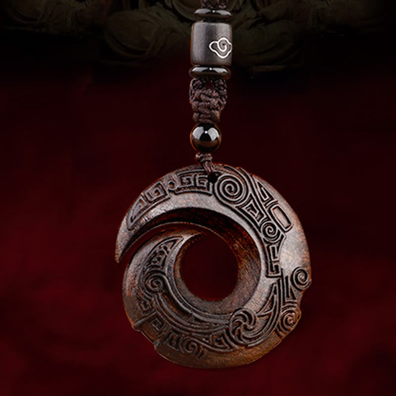 Fortune Jewel Small Leaf Red Sandalwood Ebony Wood One's Luck Improves Design Patern Protection Necklace Pendant