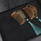 Fortune Jewel Green Sandalwood Fox Peony Flower Lotus Engraved Cure Tassel Comb Fortune Jewel