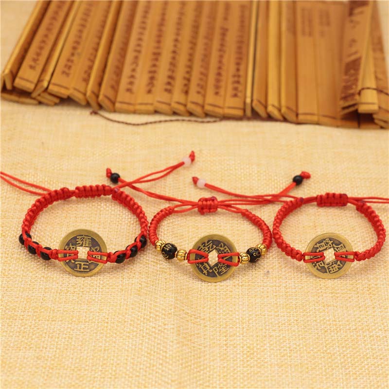 Fortune Jewel Copper Coin Fortune Red String Weave Bracelet