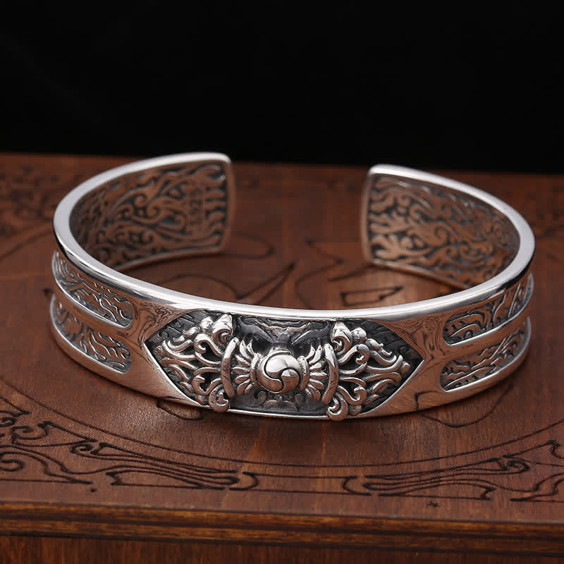 Fortune Jewel 925 Sterling Silver Vajra Dorje Engraved Spiritual Power Bracelet Bangle