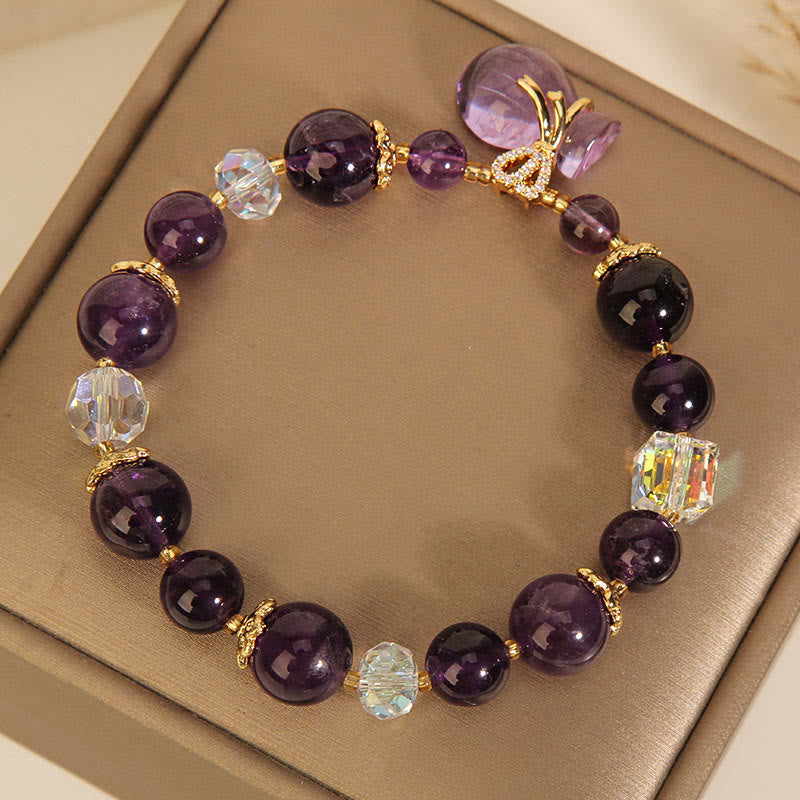 Fortune Jewel Natural Amethyst Crystal Money Bag Charm Positive Bracelet