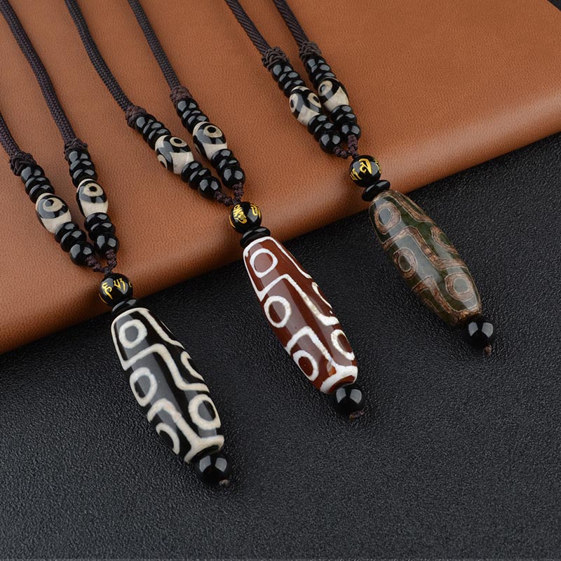 Fortune Jewel Nine-Eye Dzi Bead Wealth Protection Necklace