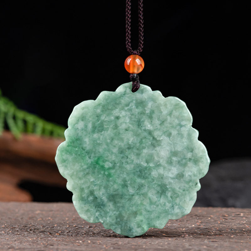 Fortune Jewel Lotus Pattern Jade Luck Prosperity Necklace Pendant