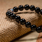Fortune Jewel Chinese Zodiac Natal Buddha 925 Sterling Silver Black Obsidian Moonstone Strength Bracelet